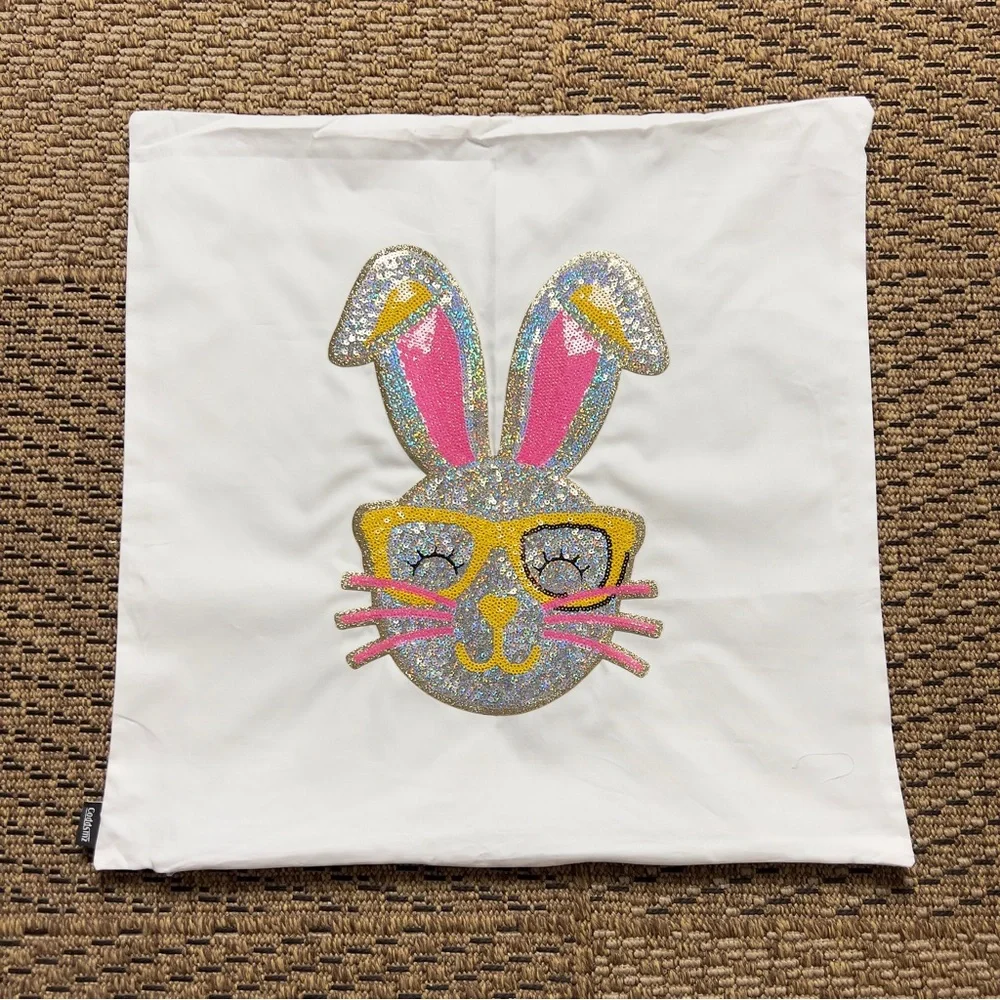 Handmade Easter Bunny Pillow Cover 18x18 | Spring Throw Pillow Cover